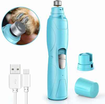 #8. RUCACIO Painless Top-Quality Portable & Rechargeable Powerful Dog Nail Grinder (Blue & White)